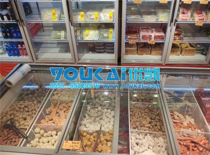 河北石家莊火鍋燒烤材料超市冷柜,火鍋食材店冷藏柜案例