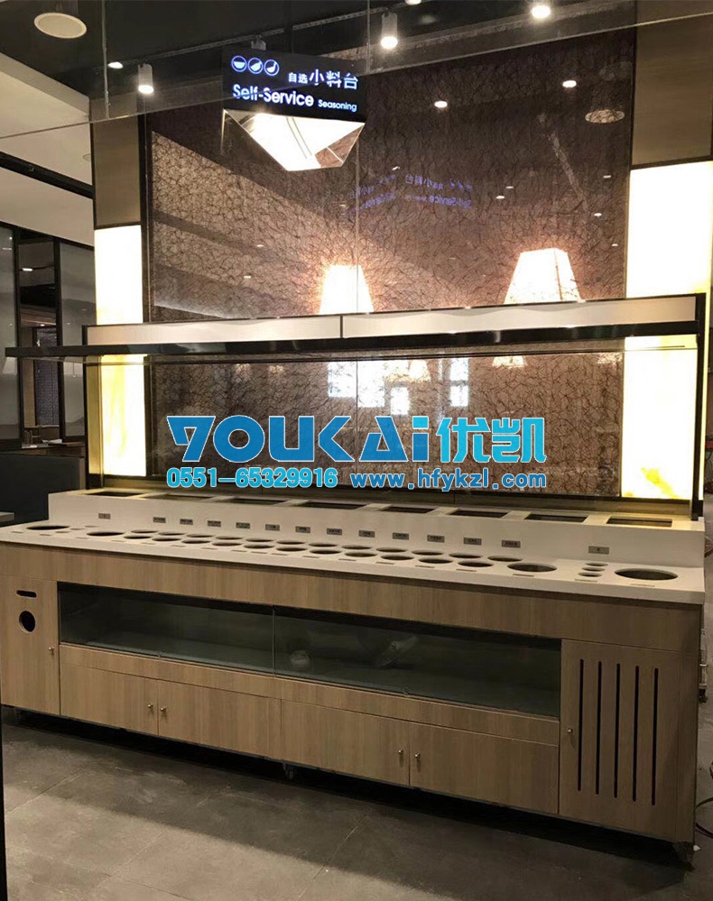 火鍋調(diào)料臺(tái)（大理石臺(tái)面木紋烤漆柜體）